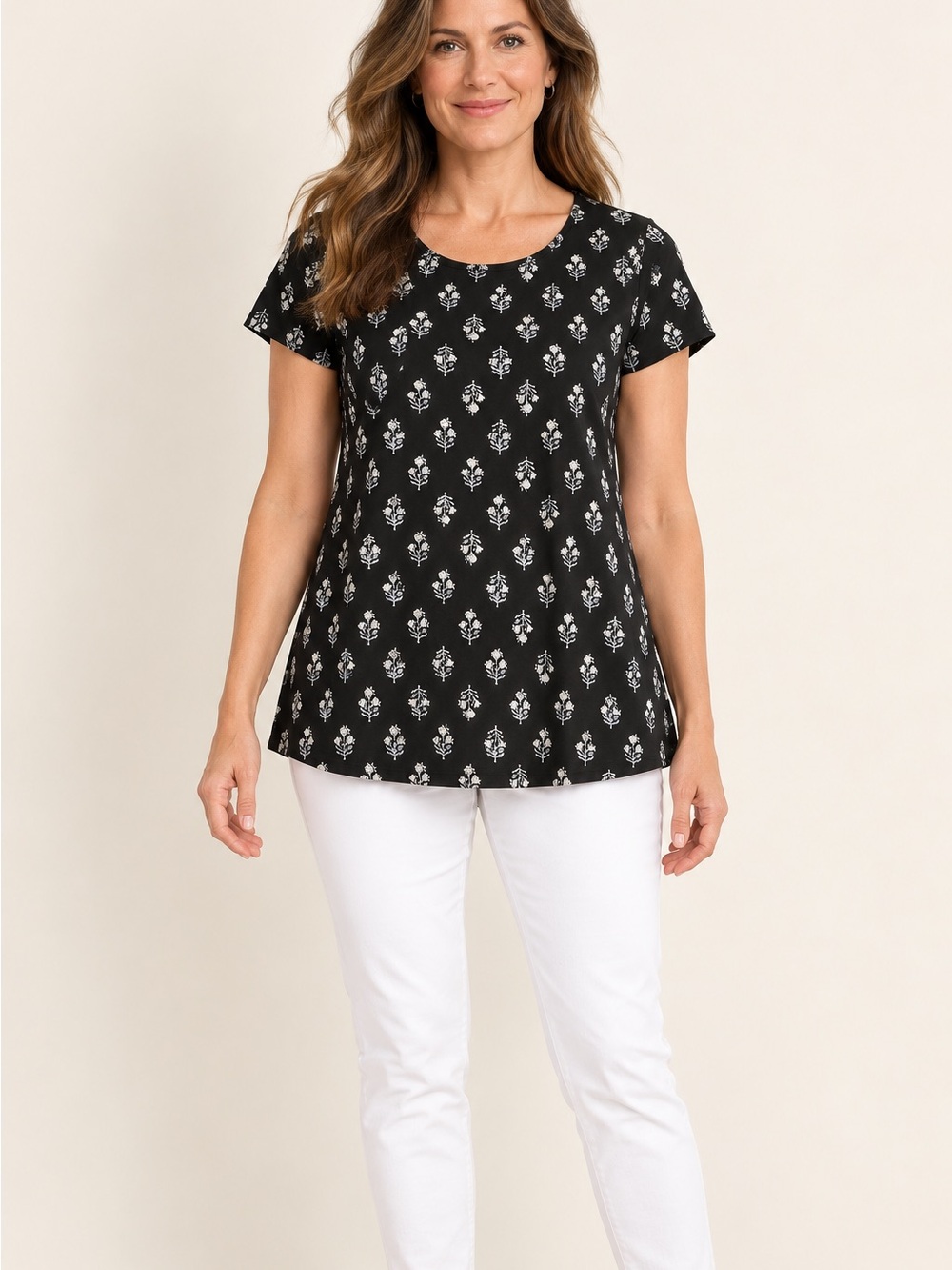 Pure Jill Pima Cotton Botanical Print Elliptical Tee Small EUC